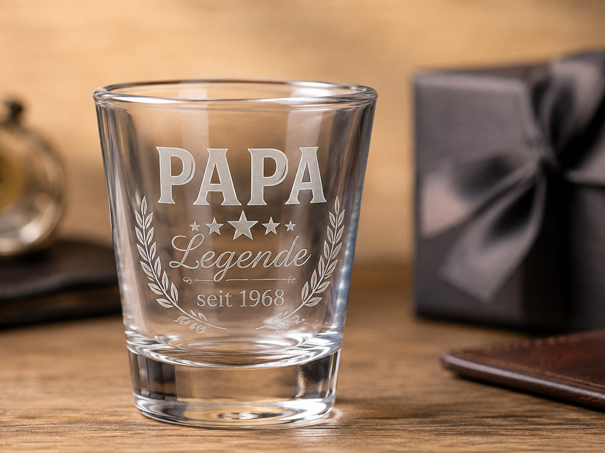 Personalisiertes Schnapsglas für Papa oder Opa – Legende seit Wunschjahr
