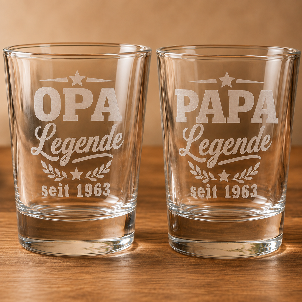 Personalisiertes Schnapsglas für Papa oder Opa – Legende seit Wunschjahr
