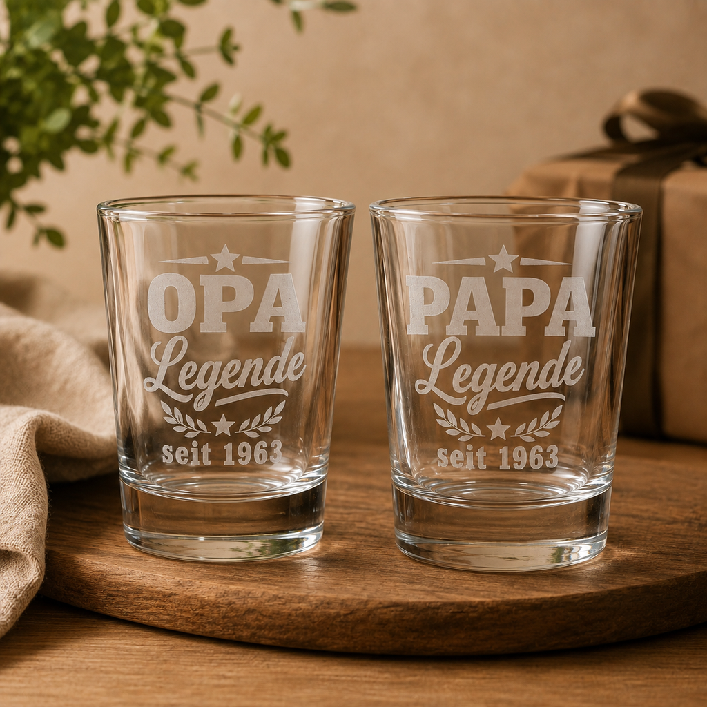 Personalisiertes Schnapsglas für Papa oder Opa – Legende seit Wunschjahr