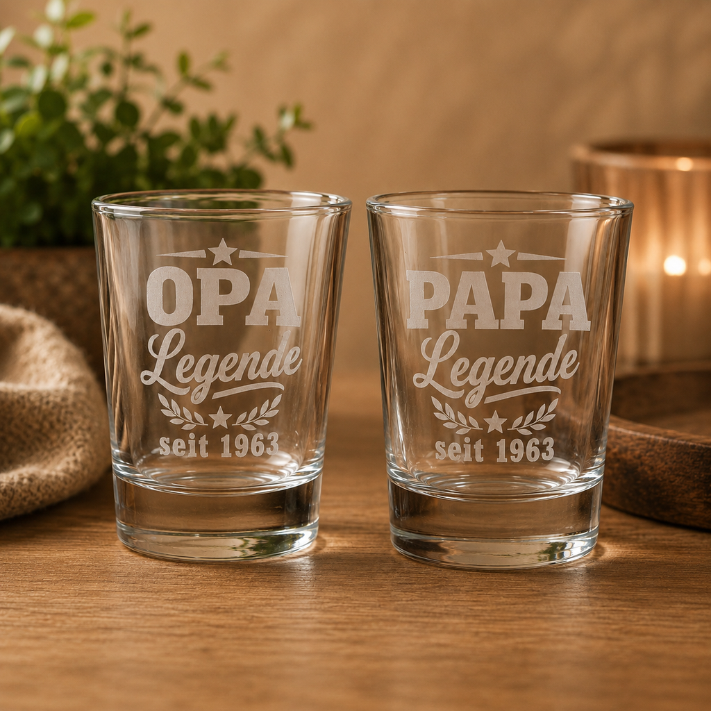 Personalisiertes Schnapsglas für Papa oder Opa – Legende seit Wunschjahr