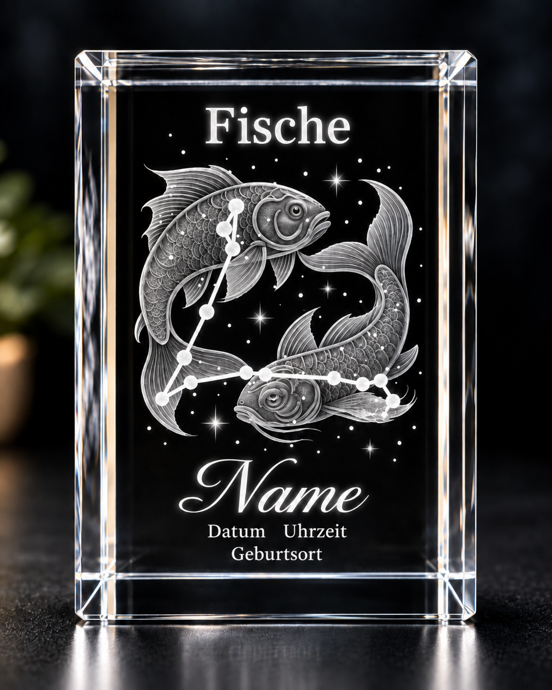 Personalisierter Sternzeichen-Kristall mit 3D-Innengravur – K9 Glas mit Name & Datum