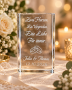 Personalisierter K9-Kristall mit 3D-Innengravur – Hochzeitsgeschenk mit Namen & Datum
