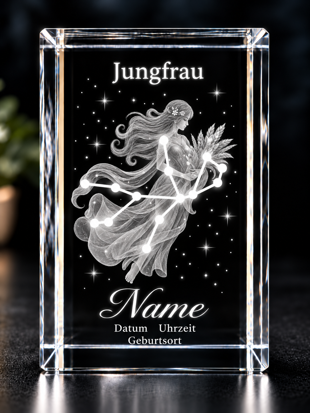 Personalisierter Sternzeichen-Kristall mit 3D-Innengravur – K9 Glas mit Name & Datum
