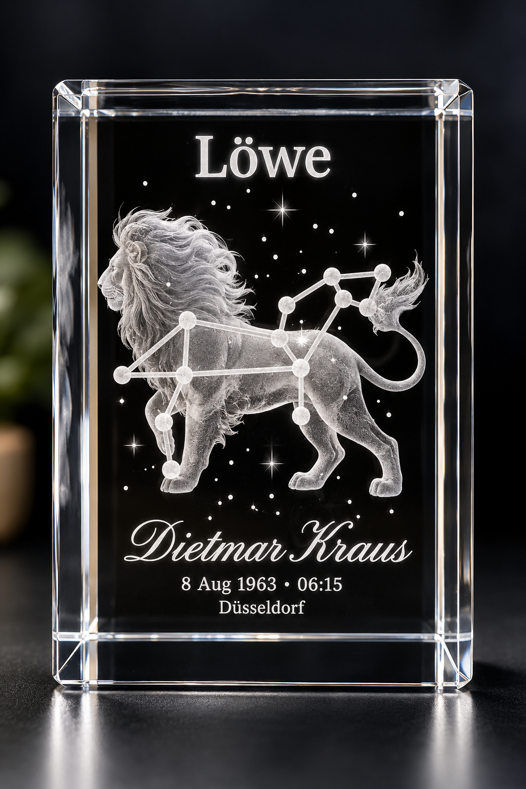 Personalisierter Sternzeichen-Kristall mit 3D-Innengravur – K9 Glas mit Name & Datum