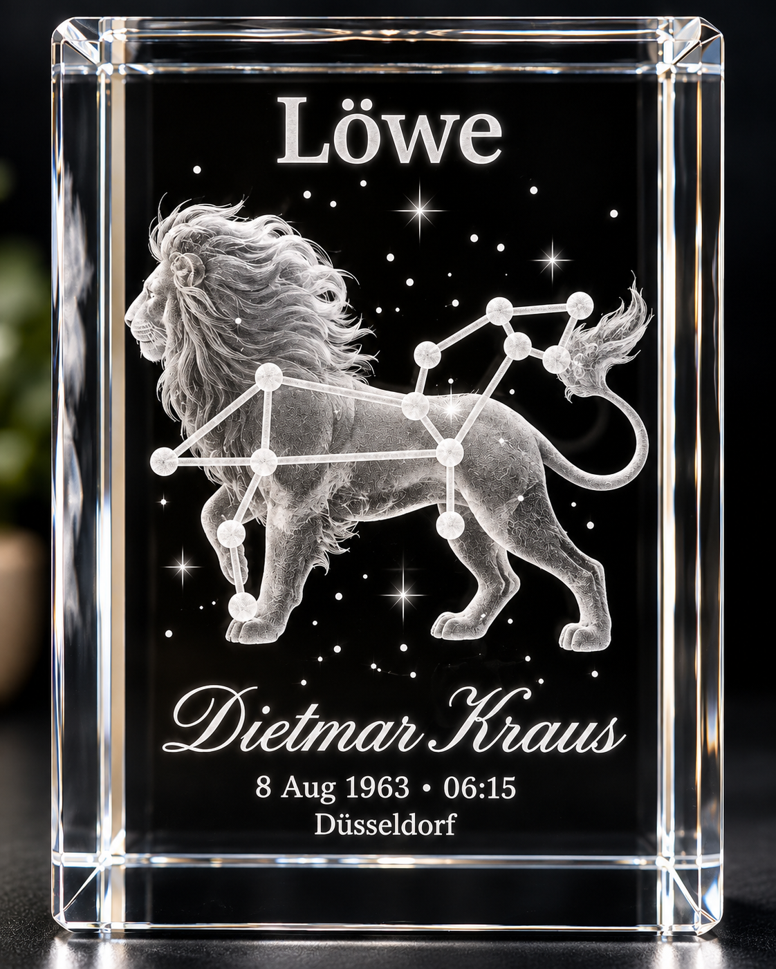 Personalisierter Sternzeichen-Kristall mit 3D-Innengravur – K9 Glas mit Name & Datum
