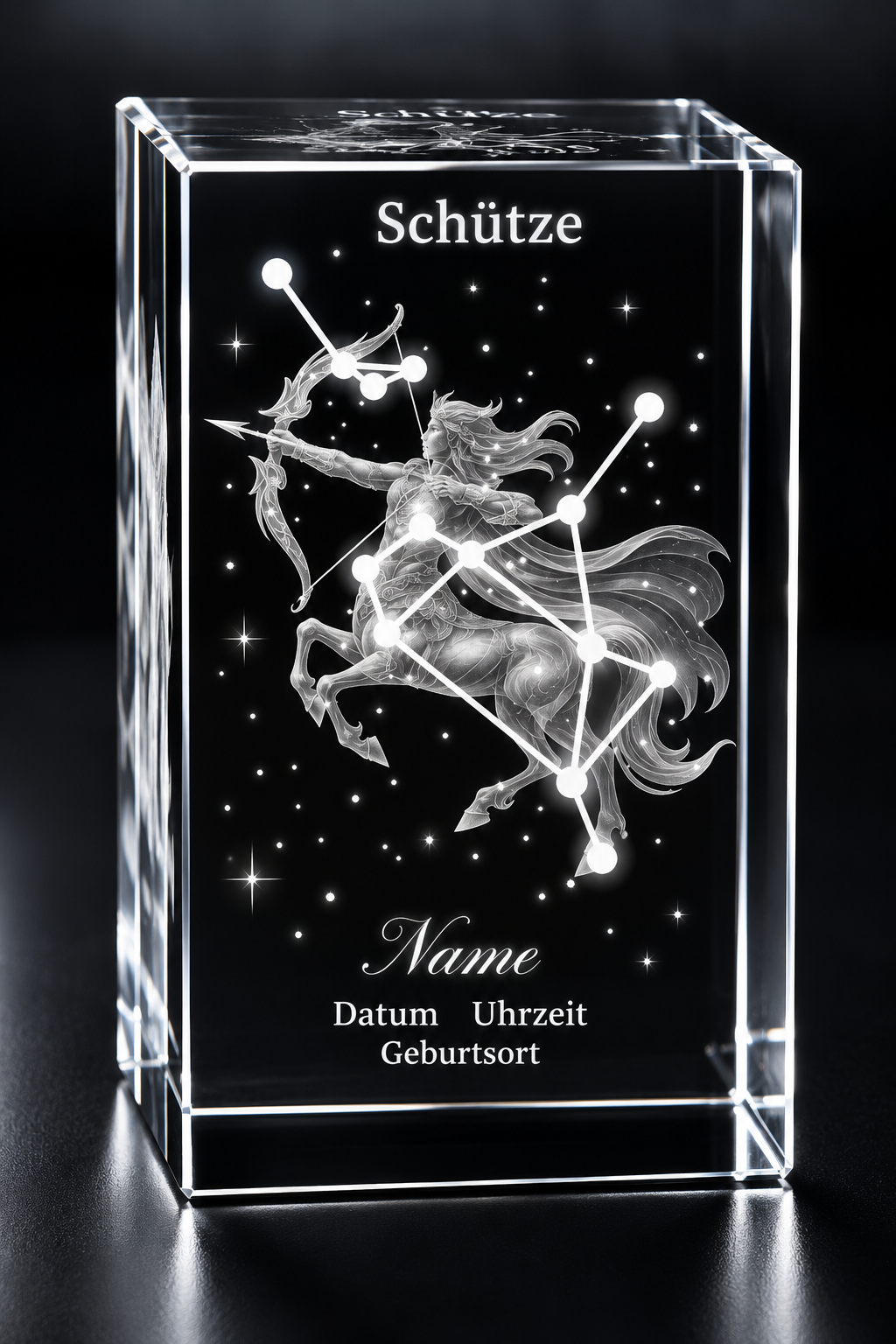 Personalisierter Sternzeichen-Kristall mit 3D-Innengravur – K9 Glas mit Name & Datum