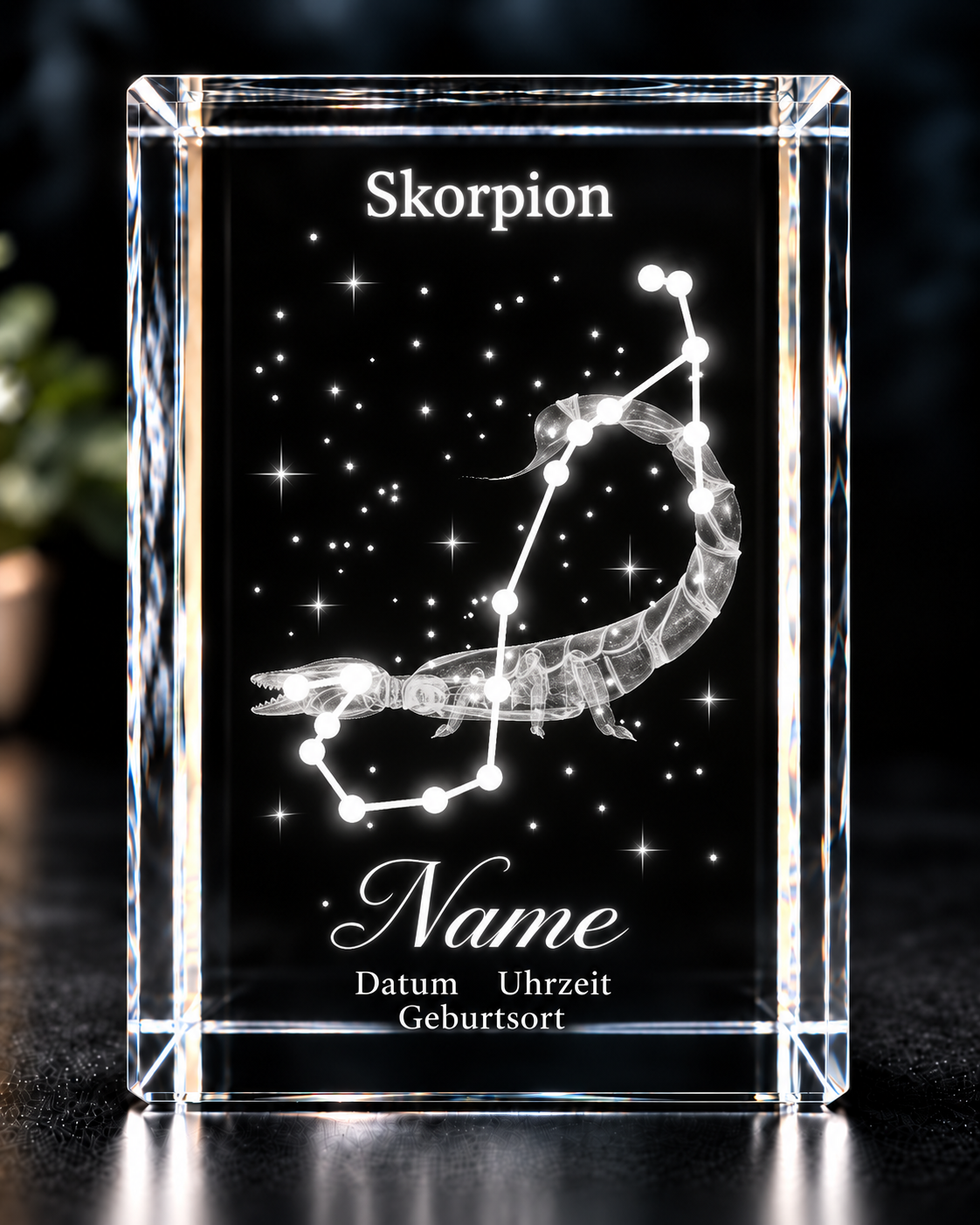 Personalisierter Sternzeichen-Kristall mit 3D-Innengravur – K9 Glas mit Name & Datum