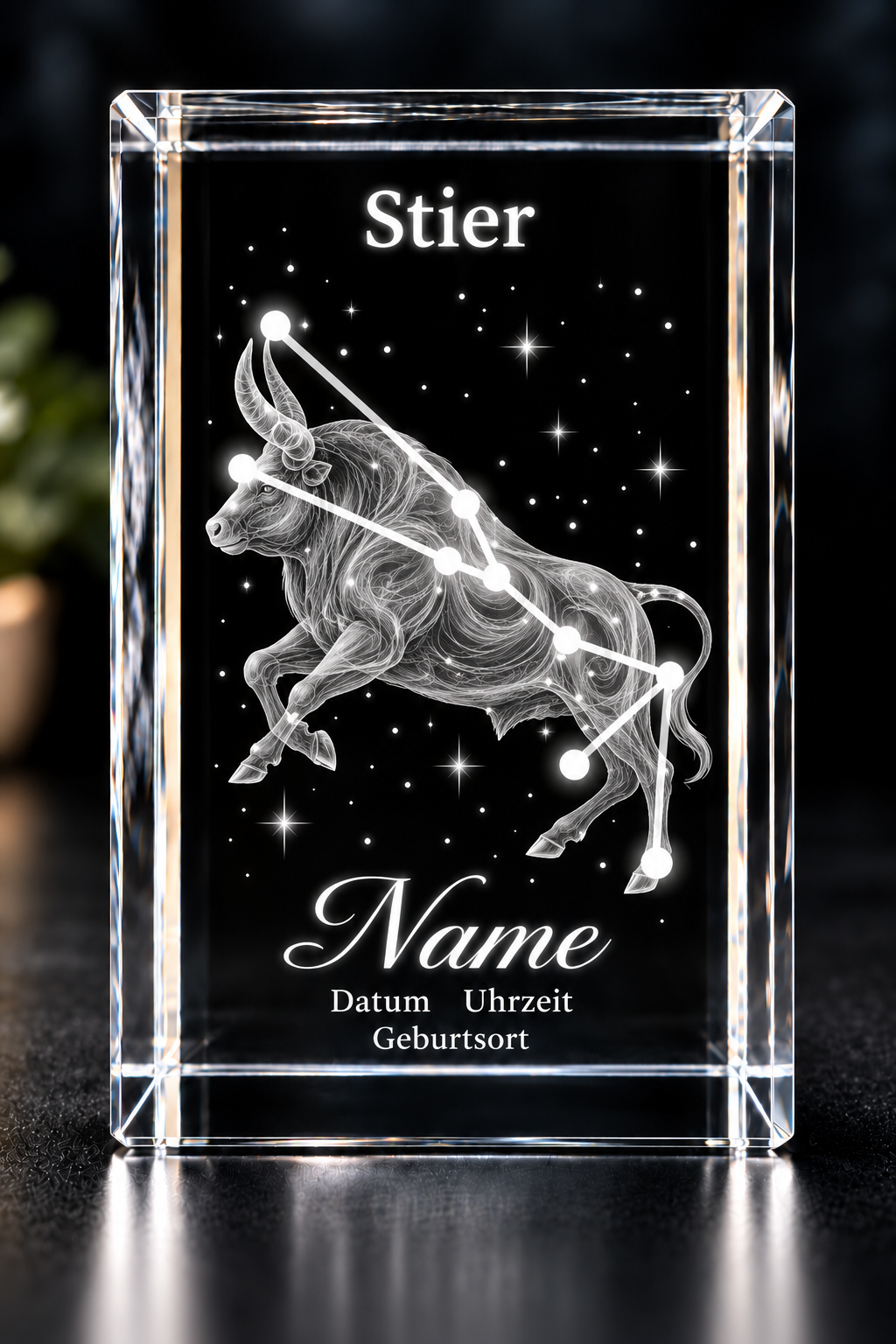 Personalisierter Sternzeichen-Kristall mit 3D-Innengravur – K9 Glas mit Name & Datum