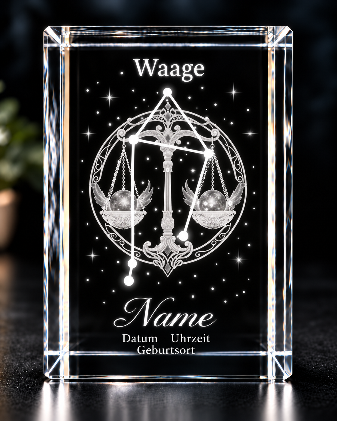 Personalisierter Sternzeichen-Kristall mit 3D-Innengravur – K9 Glas mit Name & Datum