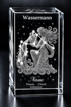 Personalisierter Sternzeichen-Kristall mit 3D-Innengravur – K9 Glas mit Name & Datum