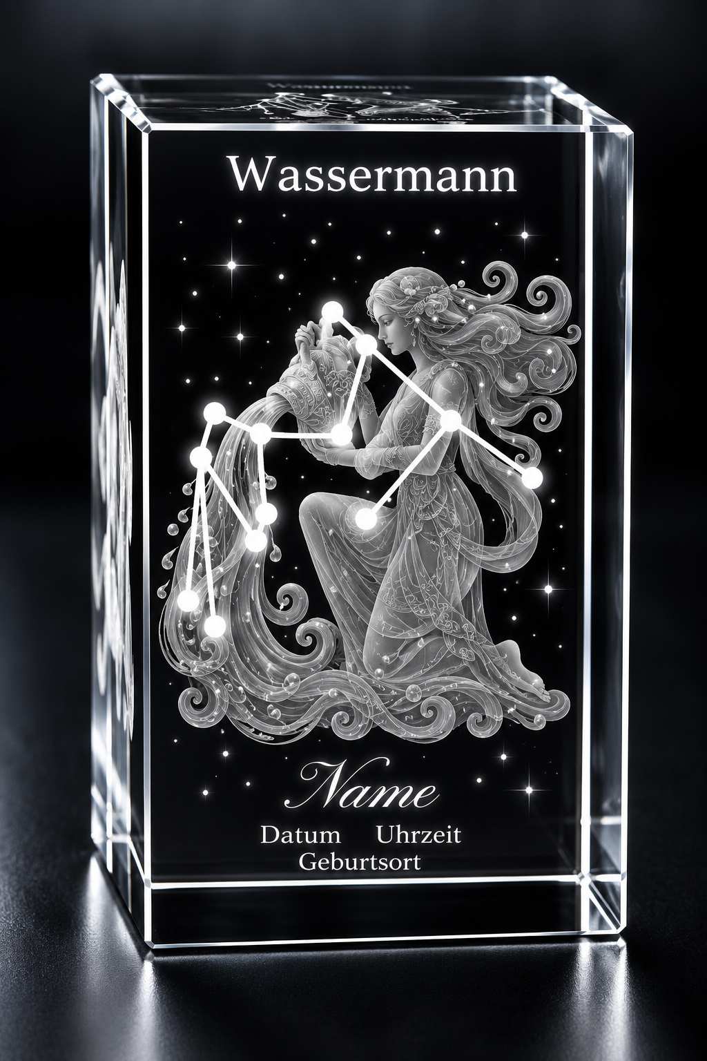 Personalisierter Sternzeichen-Kristall mit 3D-Innengravur – K9 Glas mit Name & Datum
