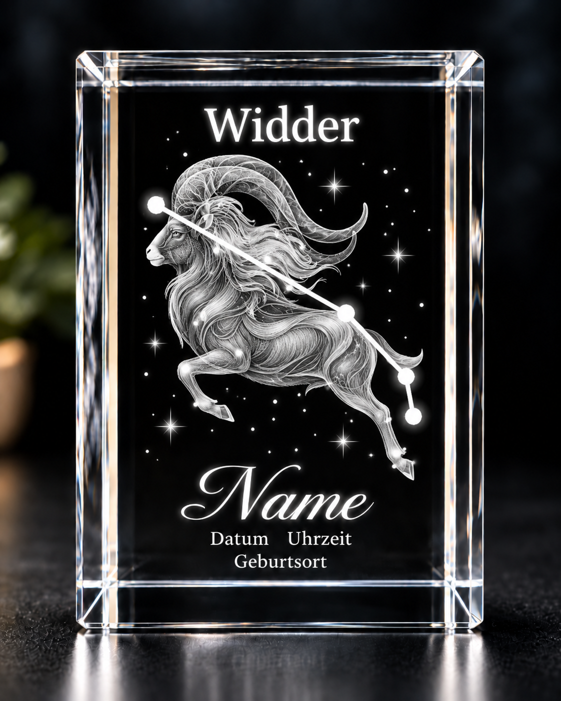 Personalisierter Sternzeichen-Kristall mit 3D-Innengravur – K9 Glas mit Name & Datum