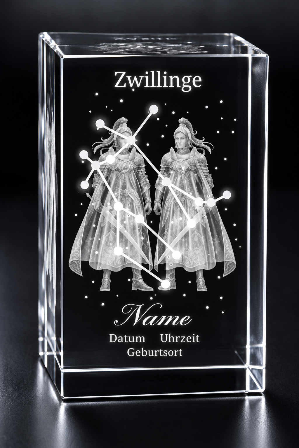 Personalisierter Sternzeichen-Kristall mit 3D-Innengravur – K9 Glas mit Name & Datum