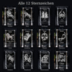 Personalisierter Sternzeichen-Kristall mit 3D-Innengravur – K9 Glas mit Name & Datum