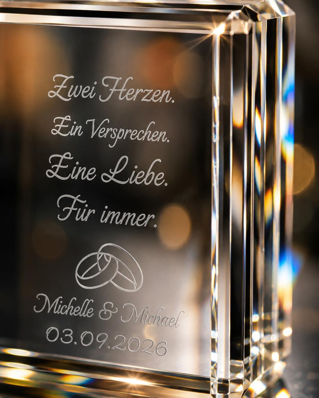 Personalisierter K9-Kristall mit 3D-Innengravur – Hochzeitsgeschenk mit Namen & Datum