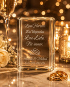 Personalisierter K9-Kristall mit 3D-Innengravur – Hochzeitsgeschenk mit Namen & Datum