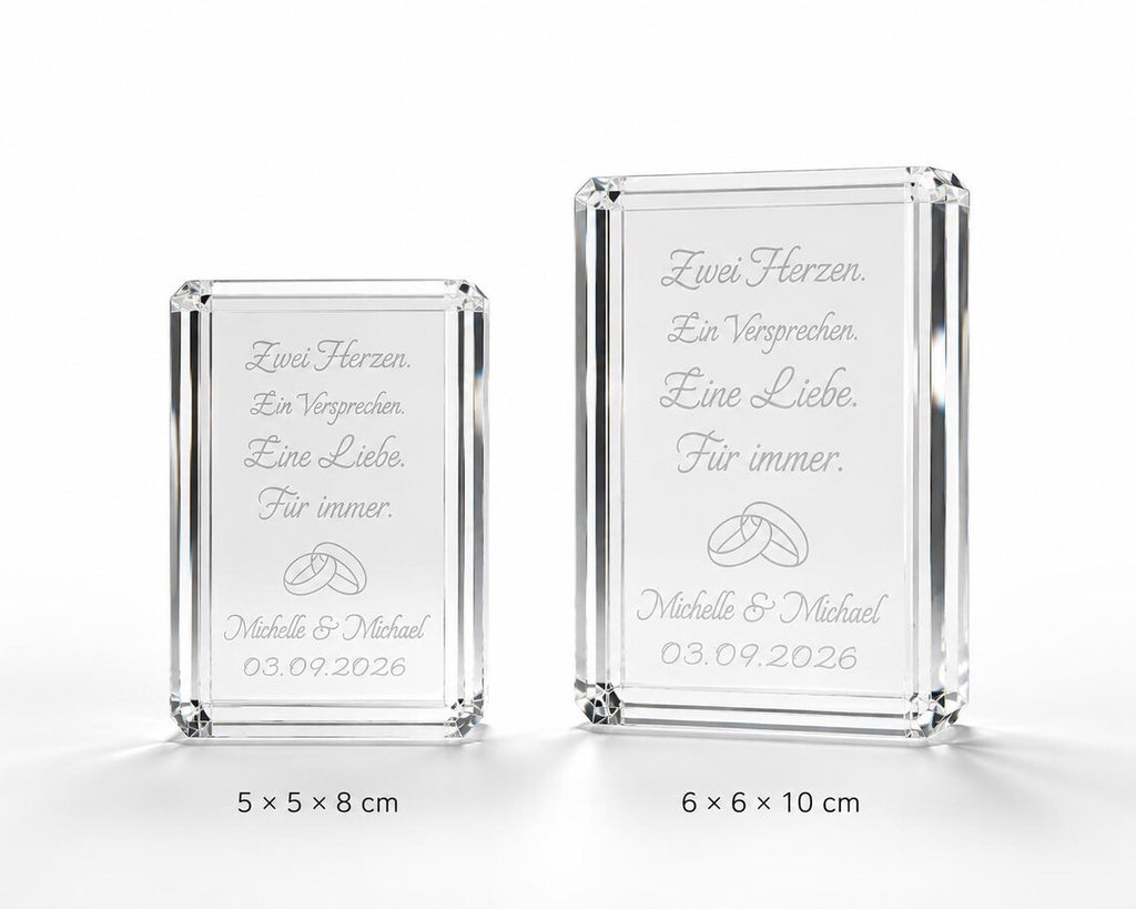 Personalisierter K9-Kristall mit 3D-Innengravur – Hochzeitsgeschenk mit Namen & Datum