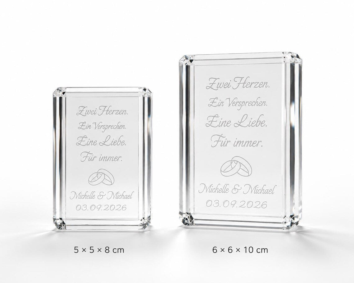 Personalisierter K9-Kristall mit 3D-Innengravur – Hochzeitsgeschenk mit Namen & Datum
