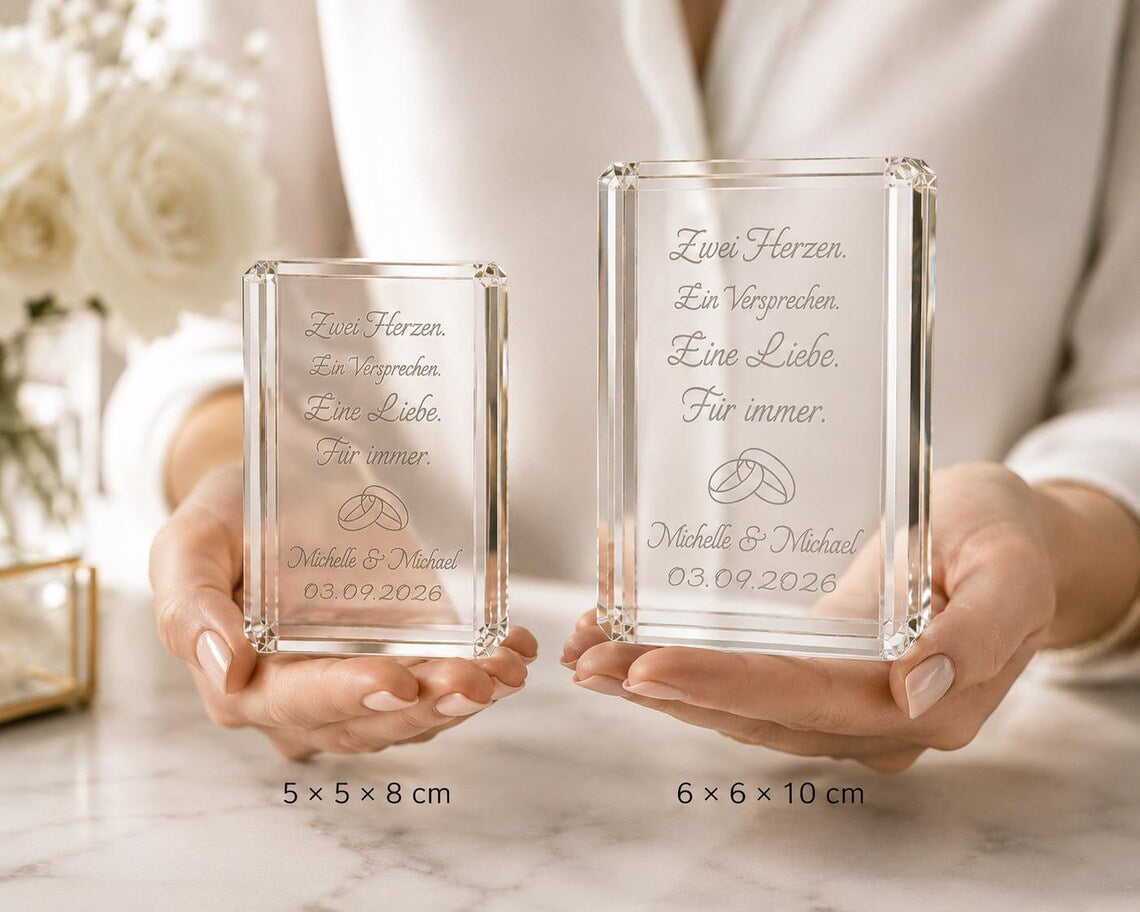 Personalisierter K9-Kristall mit 3D-Innengravur – Hochzeitsgeschenk mit Namen & Datum