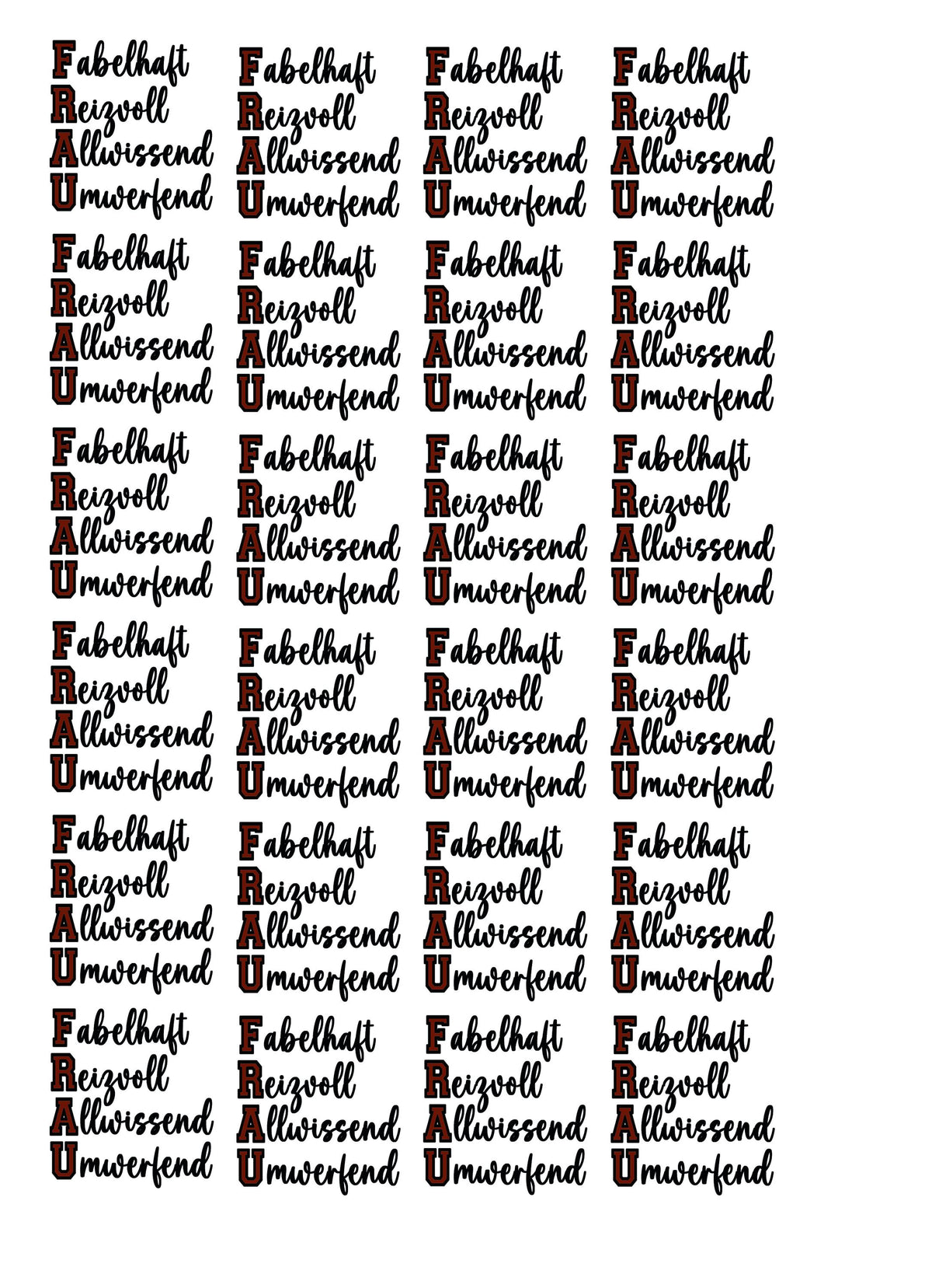 Rub-On Transfersticker Frau – DIN A4 Motivbogen