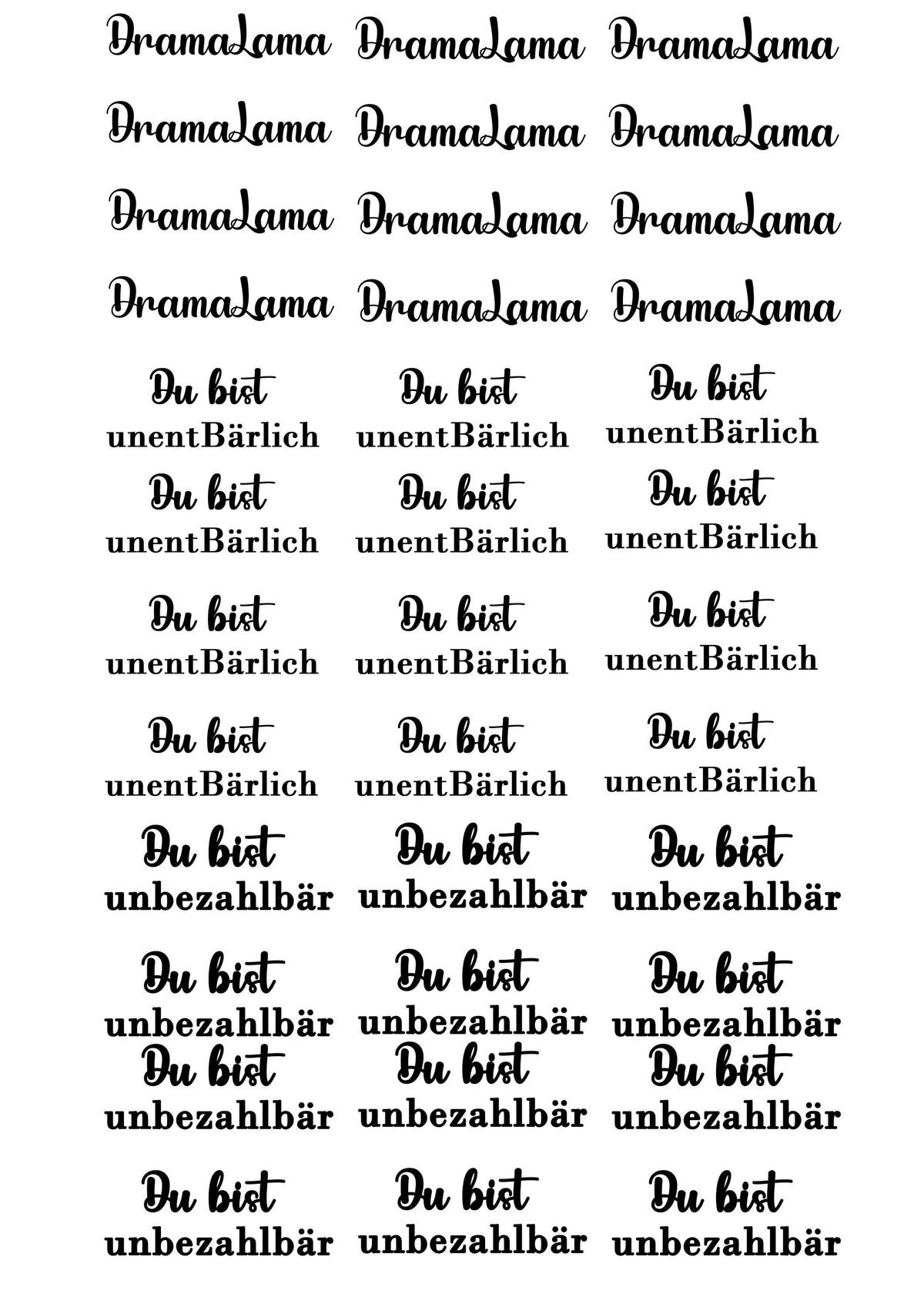 Rub-On Transfersticker DramaLama & Bärensprüche – DIN A4 Motivbogen