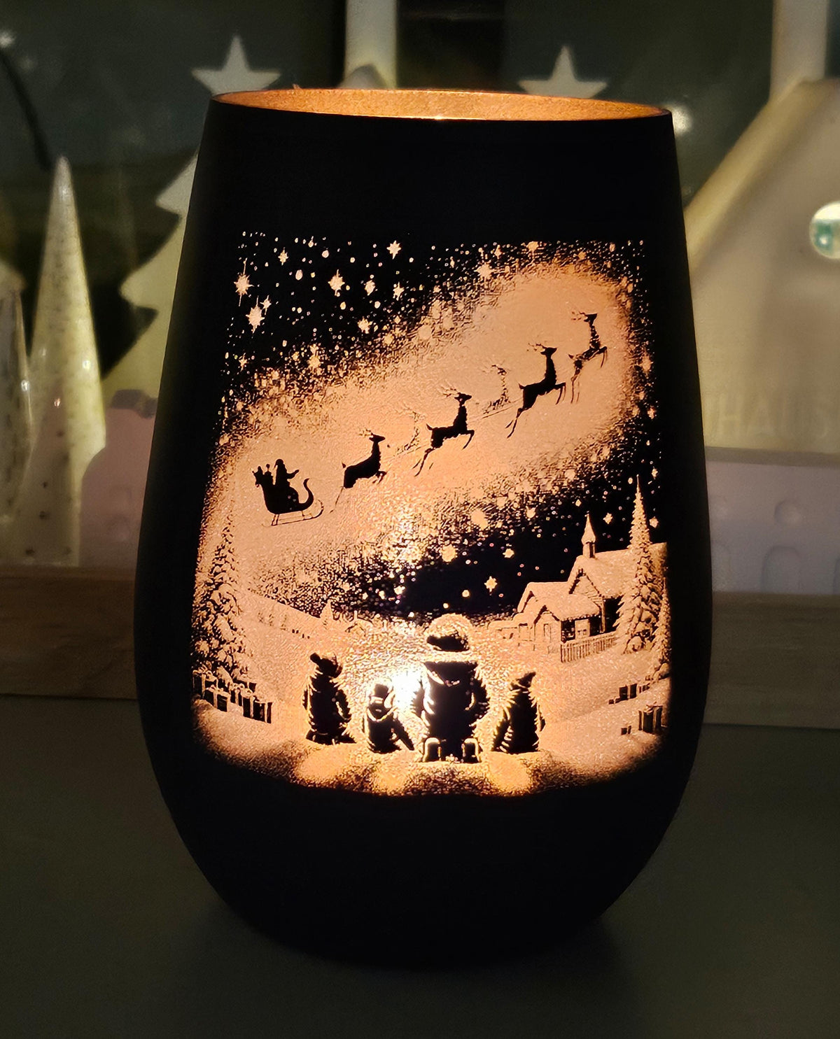 Winter-Windlicht aus Glas mit beidseitiger Lasergravur – Produktfoto 1
