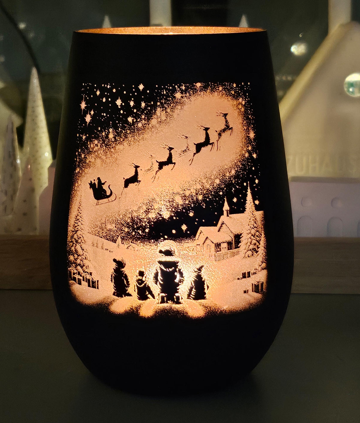 Winter-Windlicht aus Glas mit beidseitiger Lasergravur – Produktfoto 2