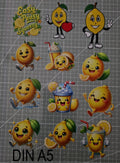 RubOns Sticker Zitronen Kawaii Set – Lemon Transfer Sticker DIN A5 – Süße Sommer Sticker zum Rubbeln – Scrapbooking Journaling Planer Deko