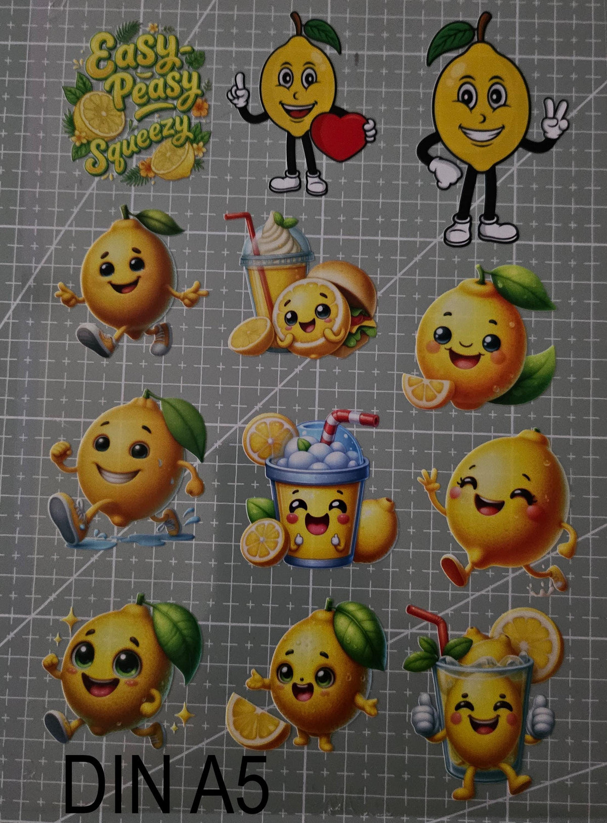 RubOns Sticker Zitronen Kawaii Set – Lemon Transfer Sticker DIN A5 – Süße Sommer Sticker zum Rubbeln – Scrapbooking Journaling Planer Deko