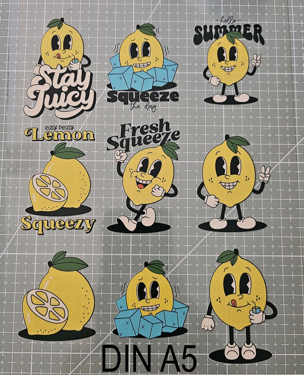 RubOns Sticker Zitronen Cartoon – Sommer Transfer Sticker Set – Lemon Scrapbooking Sticker – Journaling, Karten gestalten, DIY Basteln