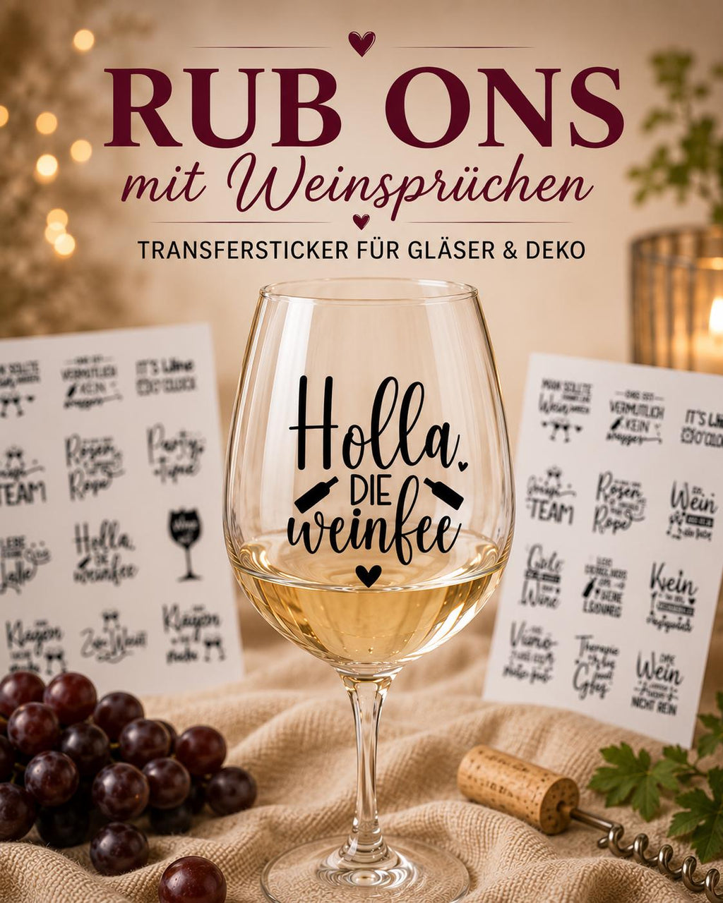 Rub-On Weinsprüche – DIN A4 | 12 oder 24 Sprüche – Produktbild 2
