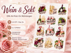 Rub-On Motivbogen Wein und Sekt DIN A4 – UV-DTF Motive für Gläser, Flaschen und Geschenke