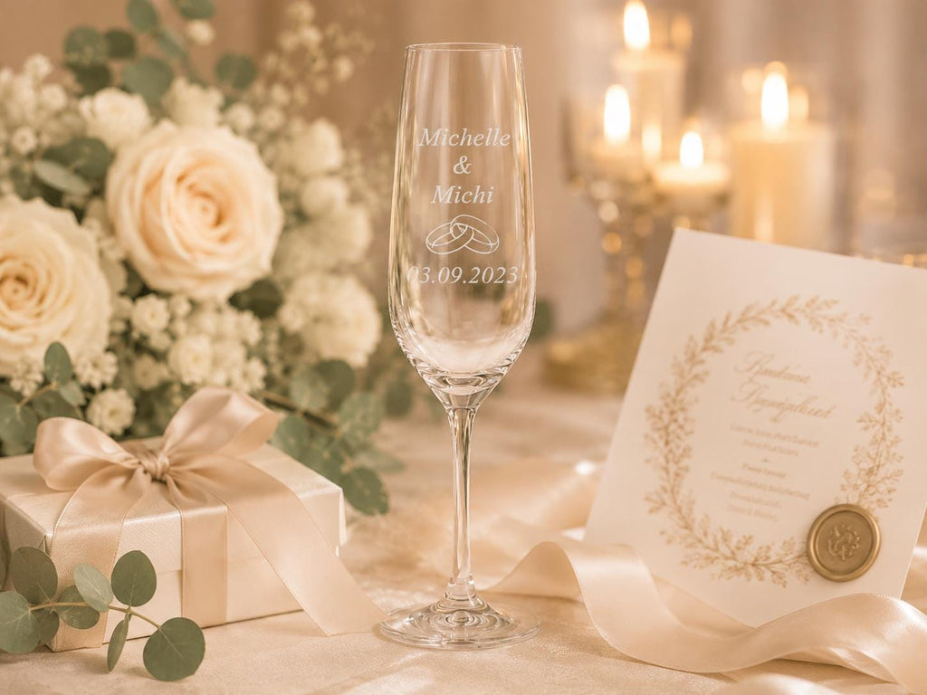 Sektglas 200 ml zur Hochzeit – mit Namen und Datum