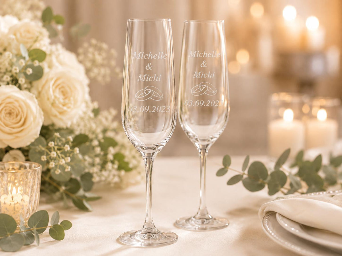 Sektglas 200 ml zur Hochzeit – mit Namen und Datum