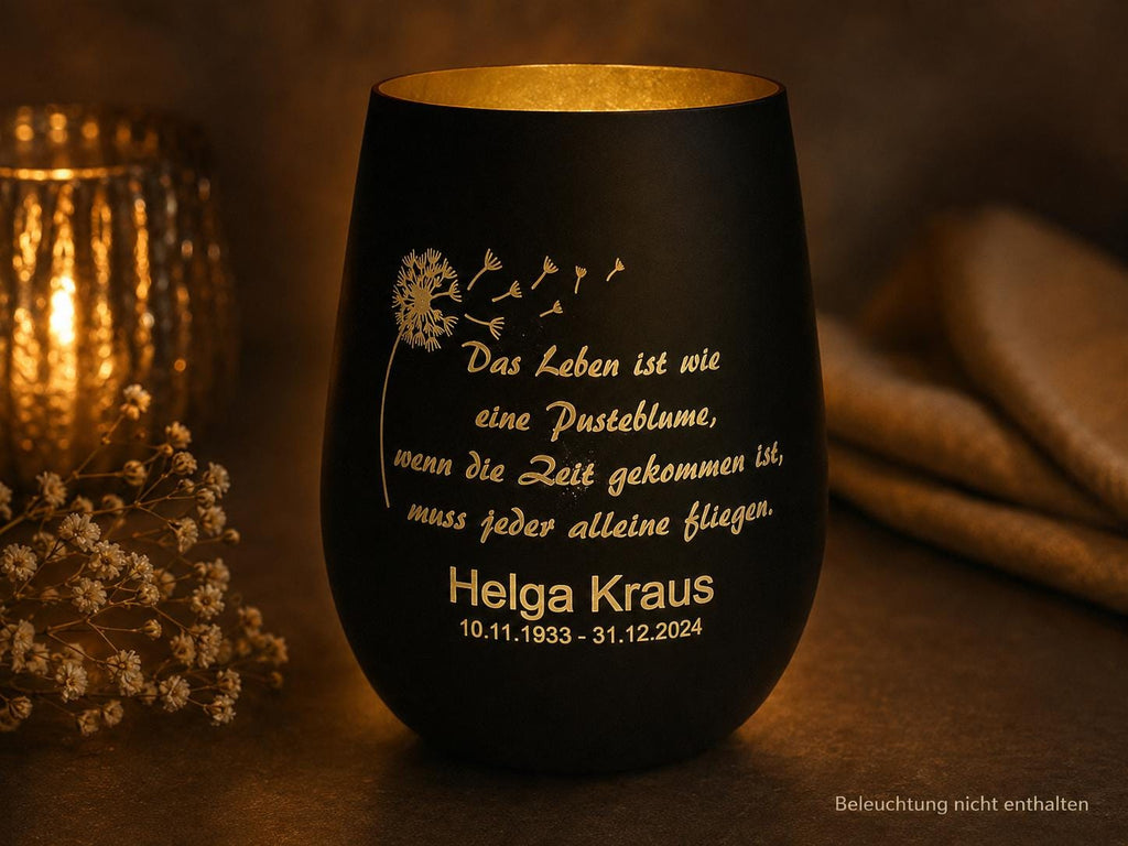 Personalisiertes Trauerlicht aus Glas mit Namensgravur