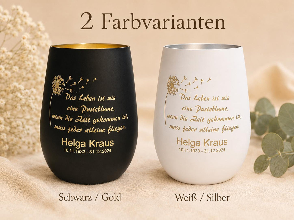 Personalisiertes Trauerlicht aus Glas mit Namensgravur