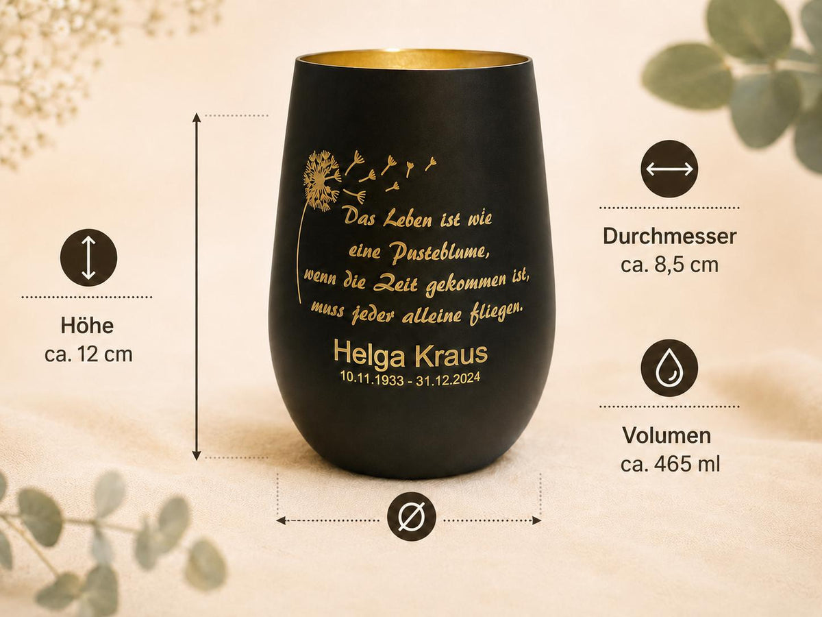 Personalisiertes Trauerlicht aus Glas mit Namensgravur