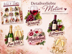 Rub-On Motivbogen Wein und Sekt DIN A4 – UV-DTF Motive für Gläser, Flaschen und Geschenke