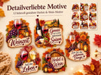 Rub-On Motivbogen Herbst & Wein DIN A4 – 12 UV-DTF Motive für Gläser, Herbstdeko  Weinliebhaber