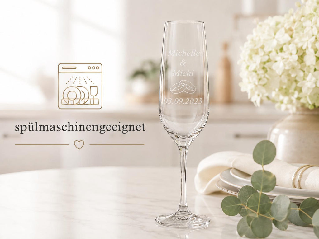 Sektglas 200 ml zur Hochzeit – mit Namen und Datum