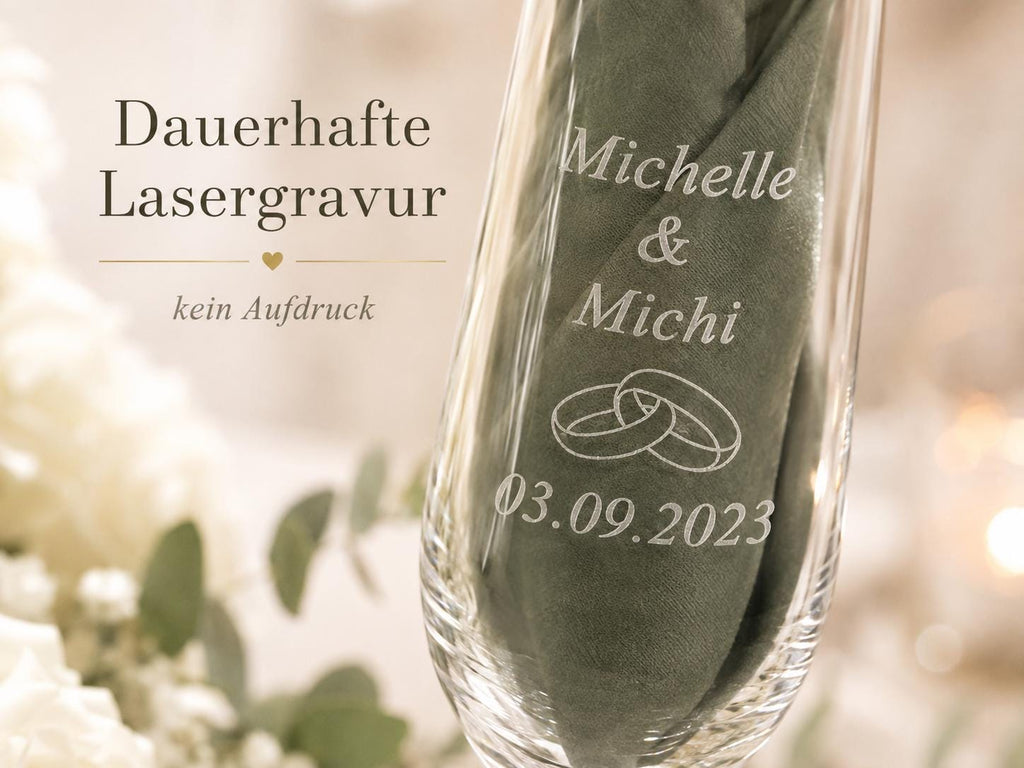 Sektglas 200 ml zur Hochzeit – mit Namen und Datum