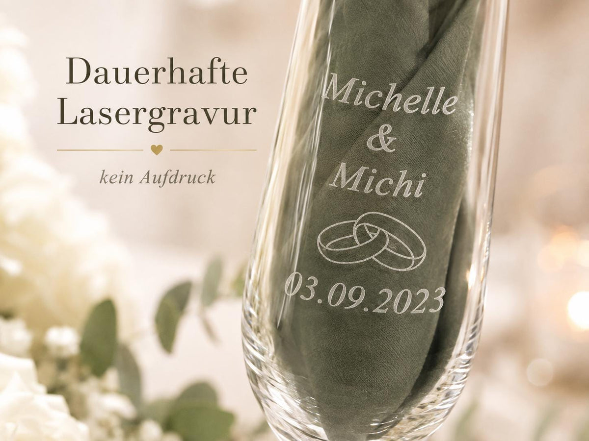 Sektglas 200 ml zur Hochzeit – mit Namen und Datum