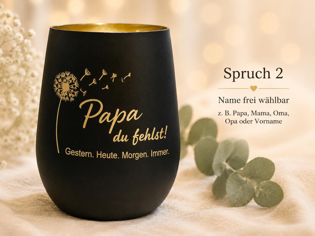 Personalisiertes Trauerlicht aus Glas mit Namensgravur