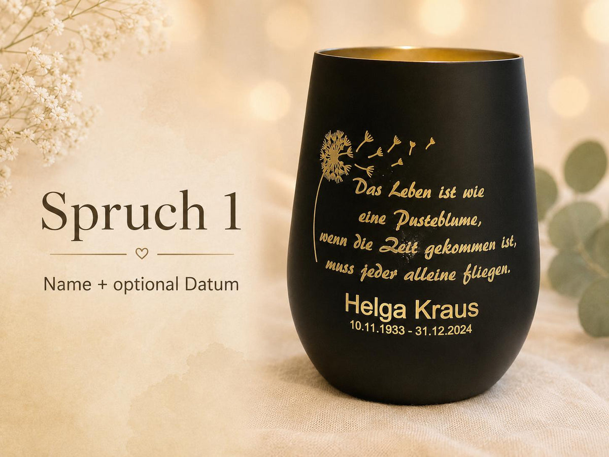 Personalisiertes Trauerlicht aus Glas mit Namensgravur