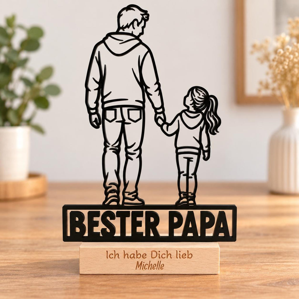 Bester Papa Acryl-Aufsteller – Vater & Tochter mit Wunschgravur – Produktfoto 1