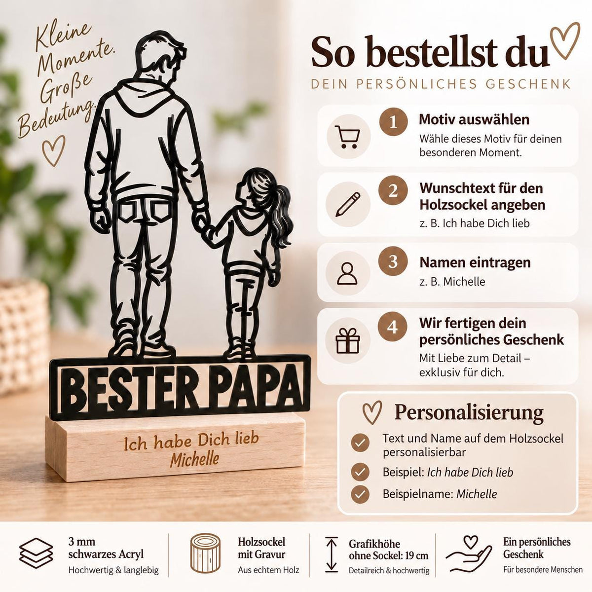Bester Papa Acryl-Aufsteller – Vater & Tochter mit Wunschgravur – Produktfoto 9