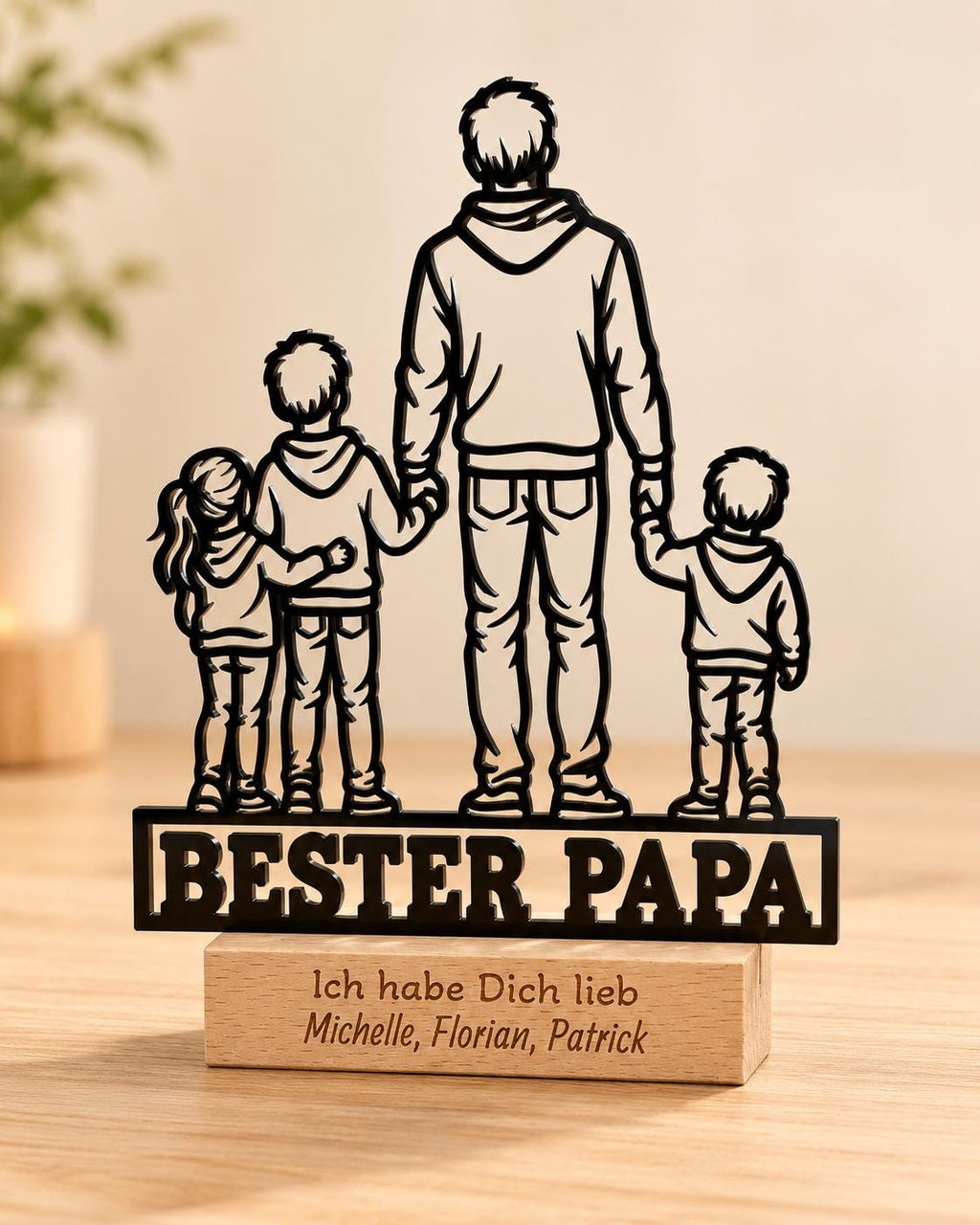 Bester Papa Acryl-Aufsteller – Vater mit 3 Kindern – Produktfoto 1