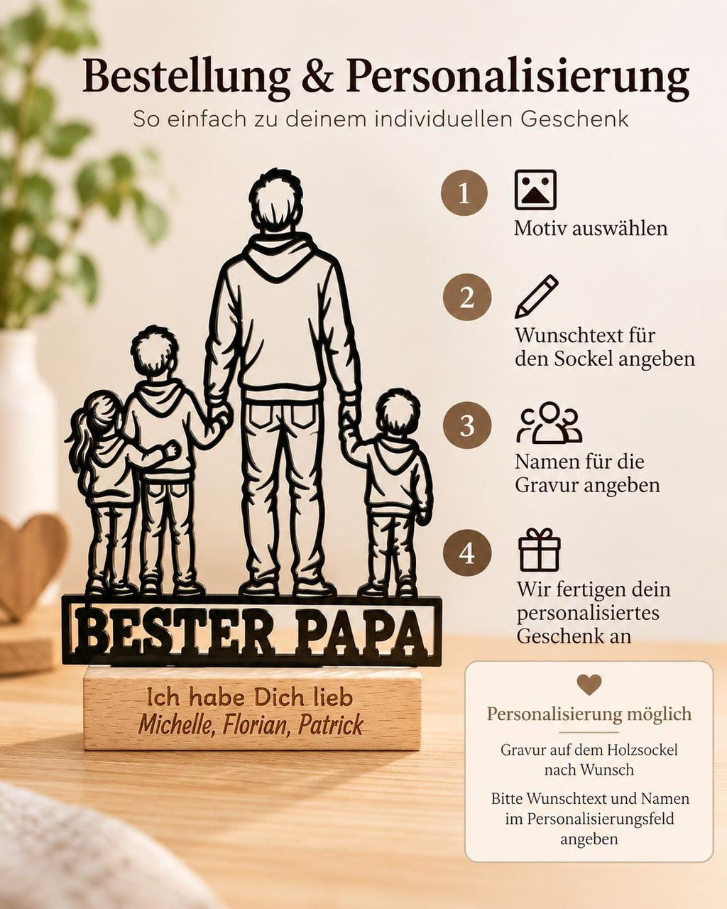 Bester Papa Acryl-Aufsteller – Vater mit 3 Kindern – Produktfoto 5