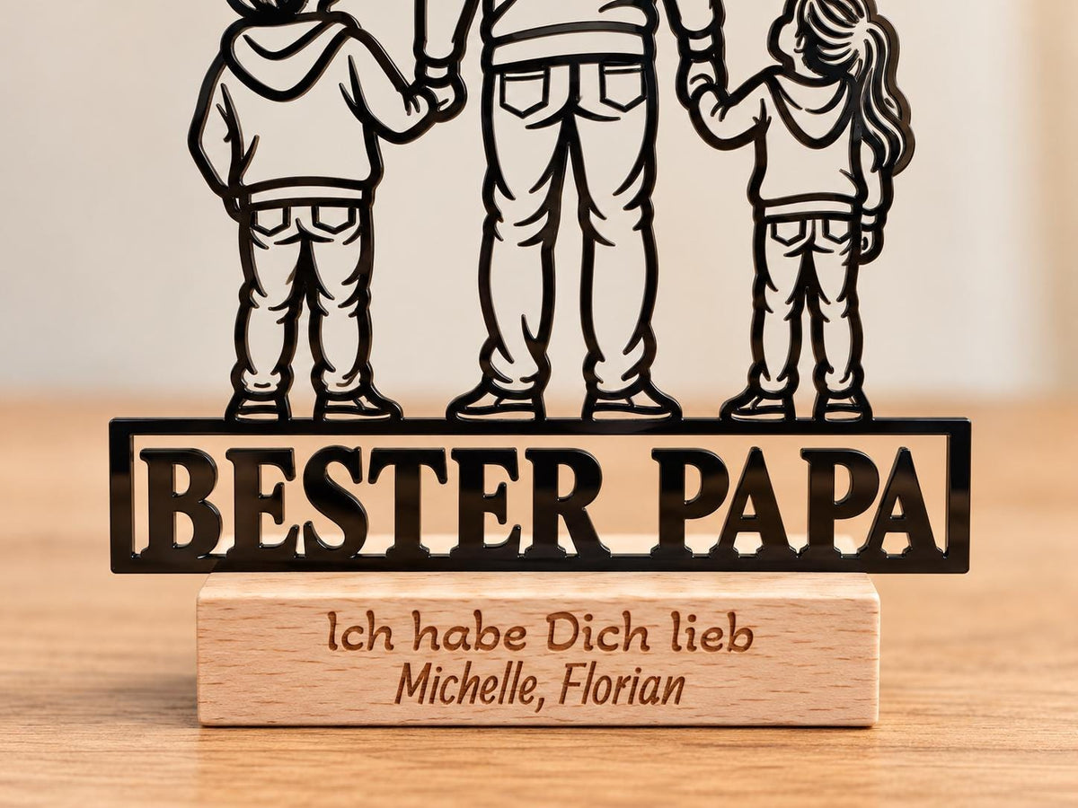 Bester Papa Acryl-Aufsteller – Vater mit 2 Kindern – Produktfoto 2