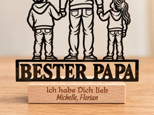 Bester Papa Acryl-Aufsteller – Vater mit 2 Kindern – Produktfoto 2
